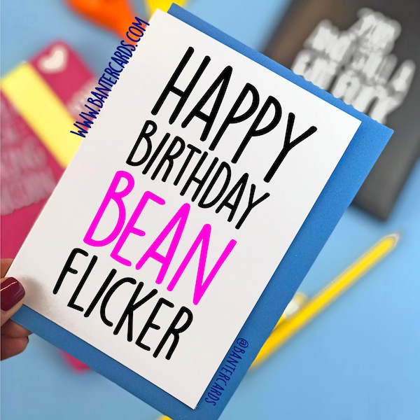 Gelukkige verjaardag Bean flikkeren - Plain FB, grappige kaarten, scherts kaarten, scherts verjaardag, onbeleefd kaarten, bean flikkering, vriendin kaart, lesbische kaarten, vrouw