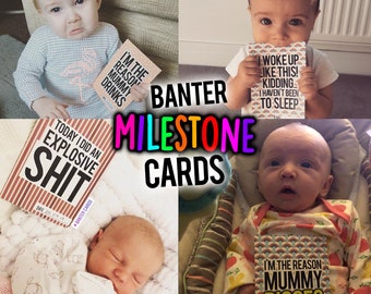 Banter Milestones Cards,funny baby shower gift,baby shower gifts,banter milestone card,banter cards,baby cards,pregnancy milestones,newborn