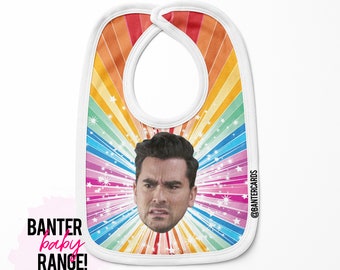 David Rose Gesicht Regenbogen, Baby-Lätzchen, Banter Karten, Banter Baby-Bereich, Babygrow, NeugeboreneGeschenk, Baby-Kleidung, Baby-Geschenk, schitt Bach