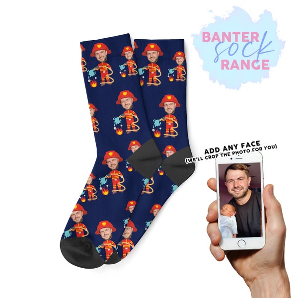 Add any Face Fireman socks,Socks,Banter Socks,Banter Cards,Rude Gifts,Funny Gifts,Christmas Gift,Secret Santa,Funny Socks,Custom Socks