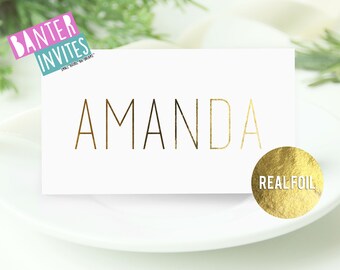 Real Foil Name Place Cards Font 4,wedding place card,wedding place cards,table setting,banter cards,wedding invites,table plan,gold foil