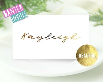 Real Foil Name Place Cards Font 7,wedding place card,wedding place cards,table setting,banter cards,wedding invites,table plan,gold foil