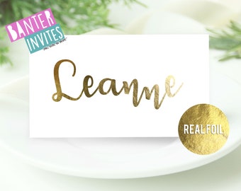 Real Foil Name Place Cards Font 5,wedding place card,wedding place cards,table setting,banter cards,wedding invites,table plan,gold foil