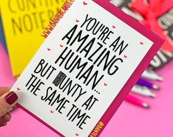 You're An Amazing Human... But C**ty At The Same Time - hearts FB, funny cards,banter cards,funny valentines,amazing human,c word,same time