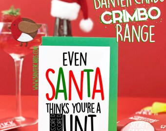 Even Santa thinks you're a *unt,christmas card,funny cards,banter cards,christmas cards,rude cards,secret santa,2021 cards,christmas 2020