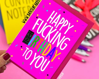 Happy F**king Birthday To You - with confetti -  Solid Pink FB, funny cards,banter cards,banter birthday,friend birthday,best friend card