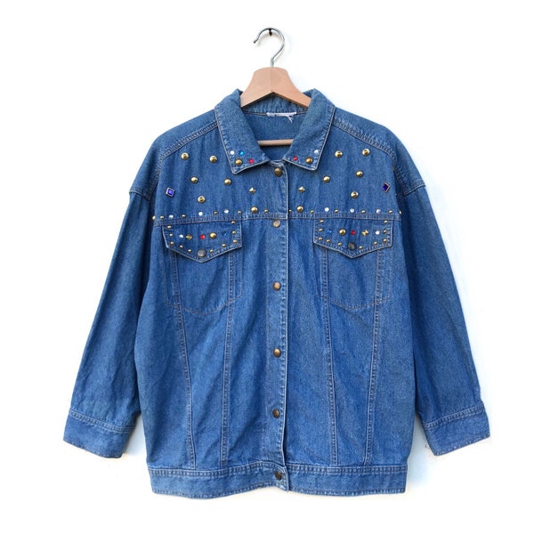 Veste en jean vintage avec clous appliqués