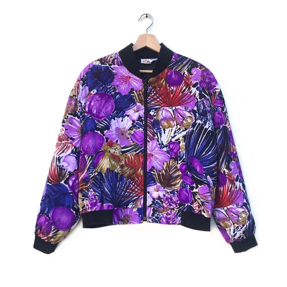 Vintage light bomber jacket printed floral stork size M