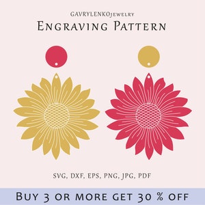 Sunflower earrings SVG, Engraving earrings template, Daisy jewelry pattern, Glowforge jewelry lazer svg, Wood acrylic sunflower templates image 1