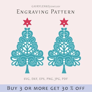 Pendientes de árbol de Navidad SVG, Plantilla de colgantes navideños, Patrón de forja luminosa de pendientes, Archivo láser de grabado de joyería acrílica, Pendientes de árbol cortados,