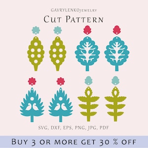 Pendientes de árbol Archivo SVG, Plantillas de joyería de plantas, Patrón de corte de pendientes florales, Naturaleza colgante lazer svg, Pendientes de corte de madera acrílica silhoutte