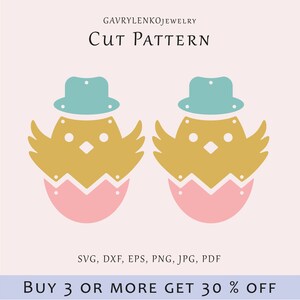 May include: Two yellow chick cut files with pink eggs and blue hats. The files are for crafting and can be used with a cutting machine.