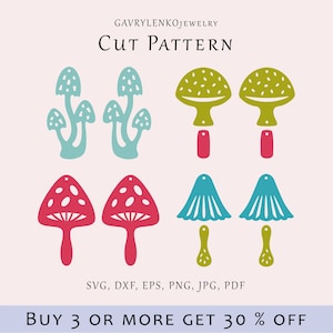 Mushroom earrings SVG file, Forest earrings template, Magic dangles cut pattern, Fly agaric acrylic lazer svg, Wood leather jewelry cut file image 1