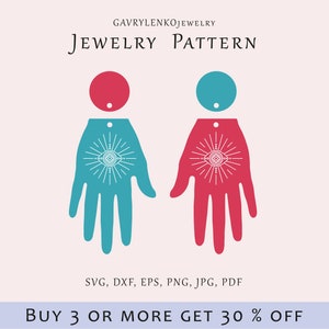 Pendientes de mano de Hamsa SVG, Plantilla colgante de símbolo de Hamsa, Patrón de joyería de mano con ojo, Forja luminosa de láser acrílico mágico, Mano de Fátima de madera svg