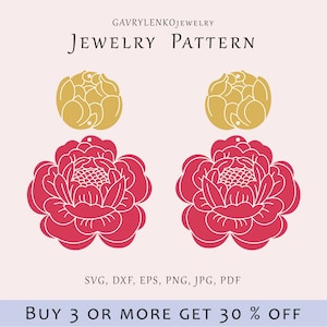 Peony flower earrings SVG, Engraving earrings template, Floral jewelry pattern, Glowforge jewelry laser svg, Wood acrylic flower templates image 1