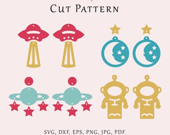Space earrings SVG, Flying saucer digital template, Saturn star earrings cricut, Astronaut dangles lazer svg, Acrylic wood moon jewelry file