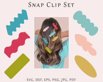 Archivo SVG de clips geométricos, plantilla digital abstracta, patrón de corte de horquillas onduladas, clip ovalado rectangular lazer svg, archivo de conjunto cricut de clip de pelo