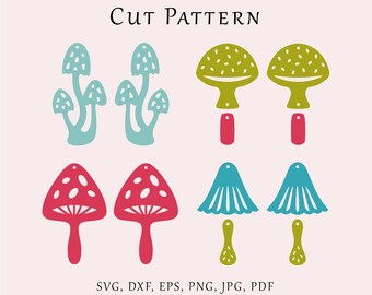 Mushroom earrings SVG file, Forest earrings template, Magic dangles cut pattern, Fly agaric acrylic lazer svg, Wood leather jewelry cut file