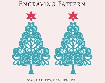 Christmas tree earrings SVG, Holiday dangles template, Earrings glowforge pattern, Acrylic jewelry engraving lazer file, Cut tree earrings,