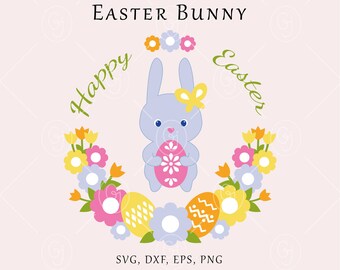 Easter bunny SVG file, Spring digital file, Bunny svg clipart, Happy Easter print file, Bunny greeting card, Spring printable decor poster