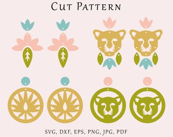 May include: A collection of cut patterns in various designs, including floral and animal motifs. The designs are in shades of pink, green, and gold, with a light pink background. The text "Cut Pattern" and the seller's name are at the top. The image also includes file format information and a discount offer.