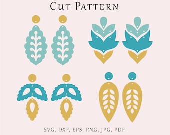 Floral earrings SVG file, Leaf jewelry digital template, Organic earrings cut pattern, Plant dangles lazer svg, Wood acrylic vector jewelry