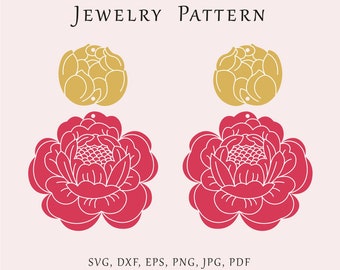 Peony flower earrings SVG, Engraving earrings template, Floral jewelry pattern, Glowforge jewelry laser svg, Wood acrylic flower templates