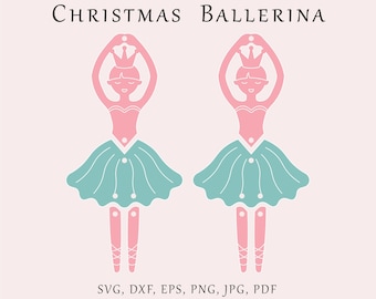 Christmas ballerina earrings SVG, Ballerina glowforge pattern, Christmas tree toy template, Ballerina from Nutcracker lazer, Acrylic jewelry