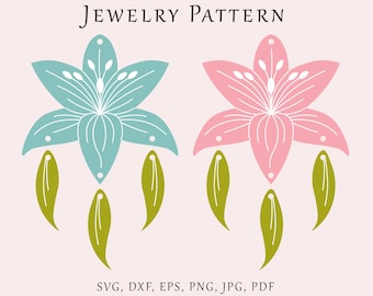 Lilies flower earrings SVG, Earrings lazer template, Floral jewelry pattern, Glowforge jewelry lazer svg, Wood acrylic lilies templates