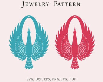 Bird earrings SVG, Japanese crane earrings svg, Asia cut pattern, Crane jewelry lazer сut, Bird glowforge, Acrylic wood earrings template