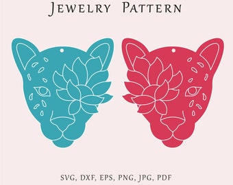 Flower tiger earrings SVG, Tropical earrings svg, Jungle cut pattern, Tiger jewelry laser file, Animal glowforge, Acrylic earrings template