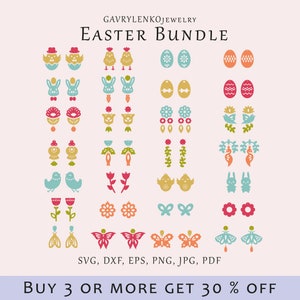 Ostern Ohrringe SVG, Blumen Schmuck geschnitten Bündel, Frühling Ohrringe Muster, Laser Ei Hase Küken Ohrringe Set, Holz Acryl Schnitt Vogel Schmuck