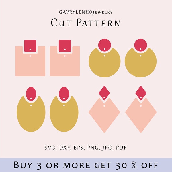 Geometric earrings SVG file, Square circle digital template, Oval earrings cut pattern, Rhombus dangles lazer svg, Wood acrylic cricut file