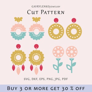 Pendientes de girasol archivo SVG, plantilla digital de mandala, patrón de corte de pendientes florales, colgantes de flores lazer svg, archivo de corte de cuero acrílico de madera