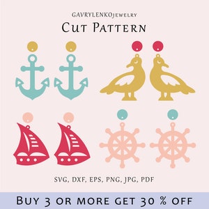 Sailboat earrings SVG file, Sea gull dangles template, Helm earrings cut pattern, Marine jewelry lazer svg, Anchor acrylic glowforge file