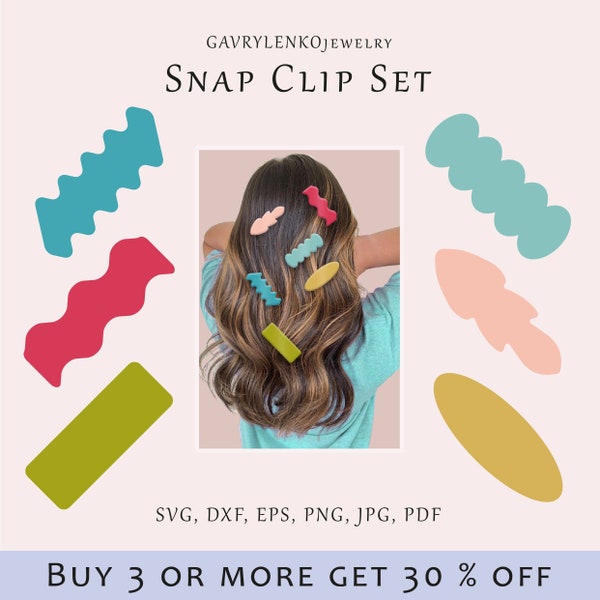 Geometric snap clips SVG file, Abstract digital template, Wave hairpins cut pattern, Rectangle oval clip lazer svg, Hairclip cricut set file