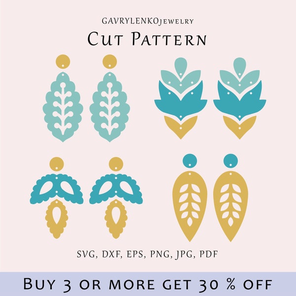 Floral earrings SVG file, Leaf jewelry digital template, Organic earrings cut pattern, Plant dangles lazer svg, Wood acrylic vector jewelry