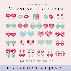 Pendientes del día de San Valentín SVG, Paquete de corte de corazones, Patrón de corte de pendientes del día de San Valentín, Pendientes de amor láser, Joyería de forja luminosa acrílica de madera