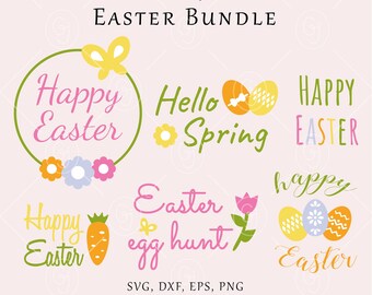 Easter lettering SVG file, Hello spring digital tagline, Happy Easter bundle, Title digital svg, Spring graphic clipart, Cursive font bundle