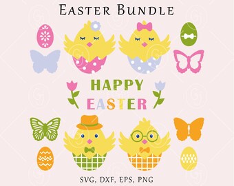 Easter chick SVG file, Egg butterfly digital template, Happy Easter svg clipart, Spring digital file, Chick graphic bundle Greeting card