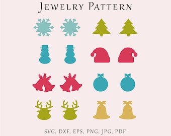 Christmas stud earrings SVG, Snowflake earrings cut pattern, Christmas tree lazer cut, Santa hat acrylic pattern, Reindeer wood templetes