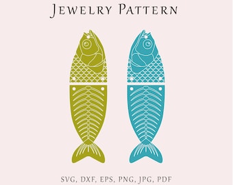 Fish head earrings SVG, Sea pendant template, Skeleton of fish jewelry pattern, Lazer glowforge skeleton jewelry, Wood acrylic fish template