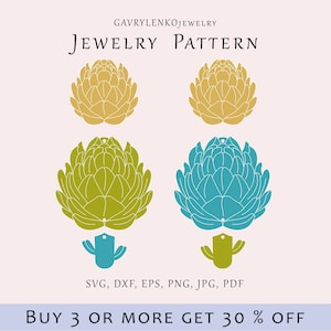 Pendientes de alcachofa SVG, Pendientes de flores láser, Corte floral svg, Joyería de alcachofa grabado láser, Planta Glowforge, Pendientes de madera acrílica svg