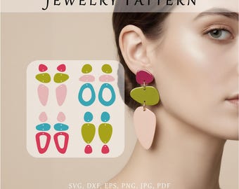 Archivo SVG de pendientes asimétricos, plantilla digital geométrica, patrón de corte para pendientes colgantes, pendientes colgantes minimalistas estilo láser SVG, archivo de joyería acrílica