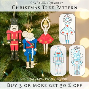 Cascanueces navideño SVG, patrones de adornos cortados con láser, Rey Ratón, Bailarina, paquete de archivos Glowforge de Cascanueces, plantilla para manualidades DIY