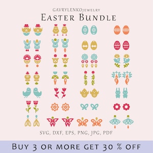 Easter earrings SVG, Flowers jewelry cut bundle, Spring earrings pattern, Laser egg bunny chick earrings set, Wood acrylic cut bird jewelry
