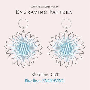 Sunflower earrings SVG, Engraving earrings template, Daisy jewelry pattern, Glowforge jewelry lazer svg, Wood acrylic sunflower templates image 2