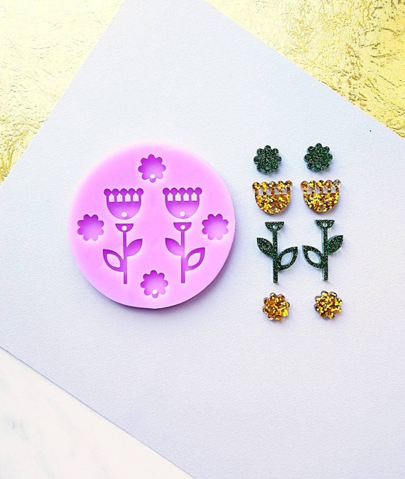 Resin Clay Mold Set Flower Earrings Silicone Form Shiny Etsy