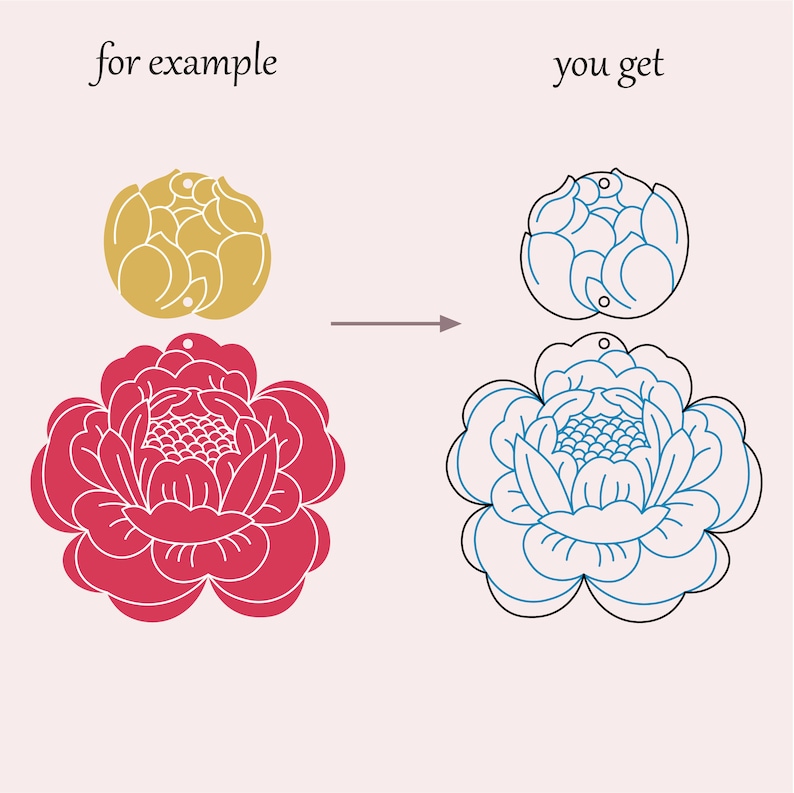 Peony flower earrings SVG, Engraving earrings template, Floral jewelry pattern, Glowforge jewelry laser svg, Wood acrylic flower templates image 3