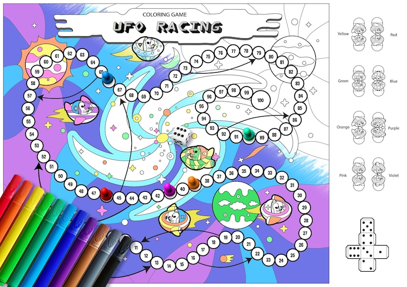 Coloring Game: UFO Racing| Board Game| Printable Game, Coloring Page ...